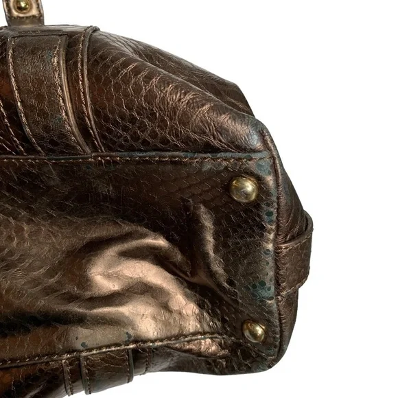 Michael Kors womens Snakeskin print Handbag Bronze Logo Gold Adorable! - Picture 5 of 15
